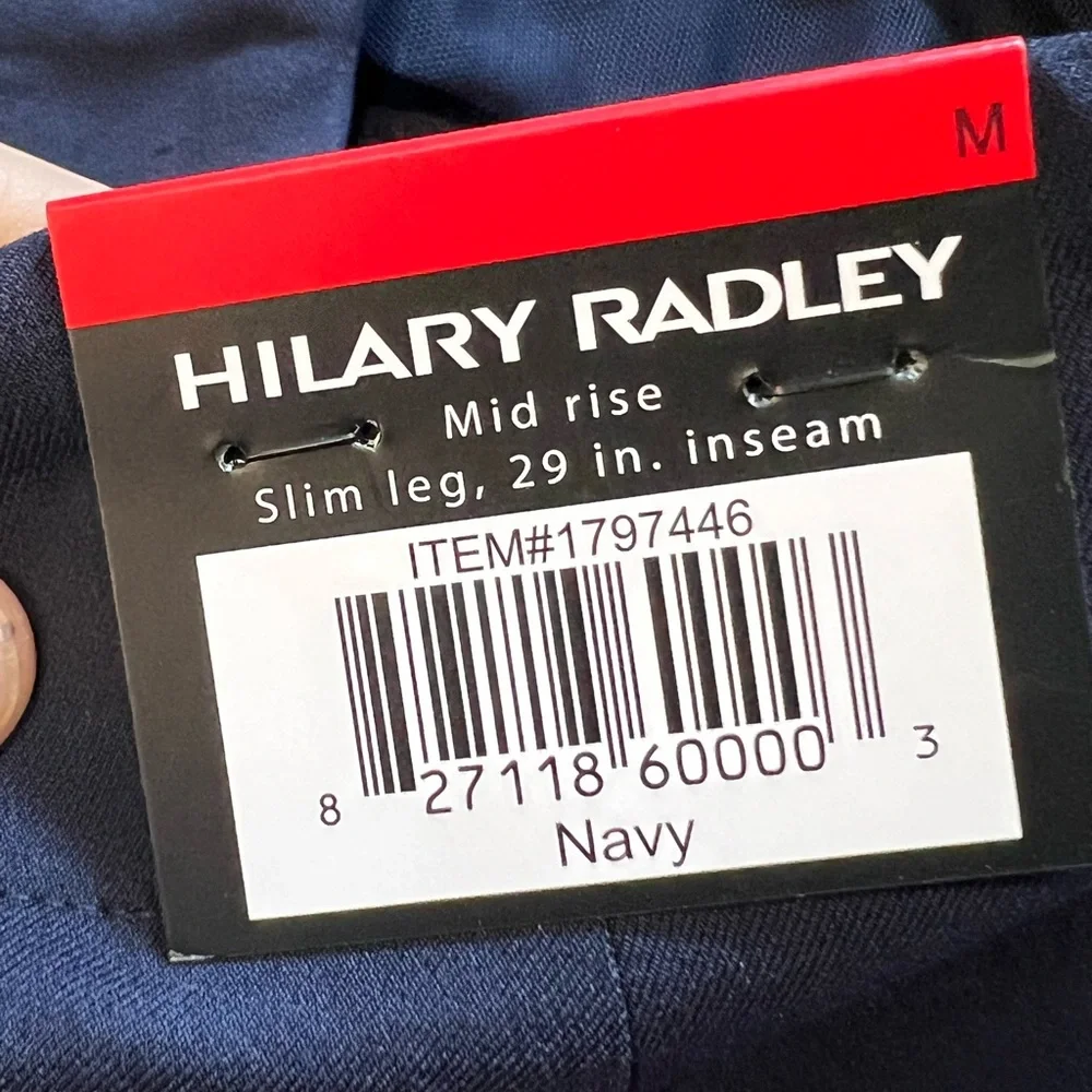 Hilary Radley Navy Slim Leg Pants Mid Rise‎ Tummy Control Size medium 29” Inseam